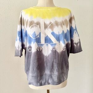 CALVIN KLEIN Tie Dyed Short Sleeve Pullover Sweatshirt Women's sz Large Sweater